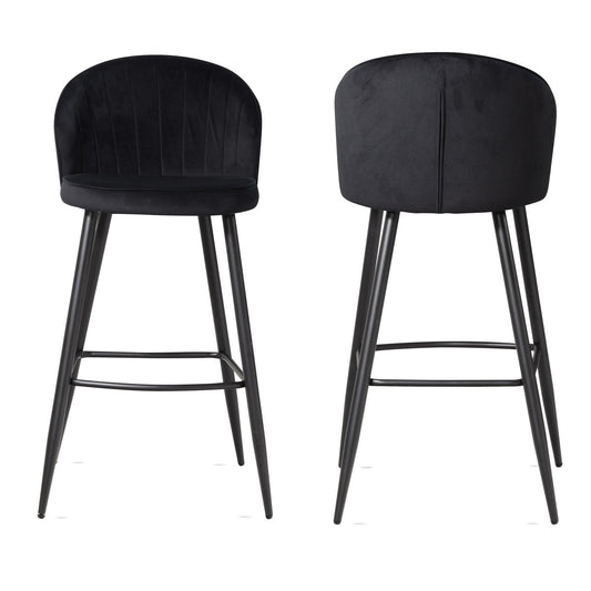 Juego De 2 Taburetes De Bar, Terciopelo Negro Con Respaldo 56 X 102,5 X 52,5 Cm_0