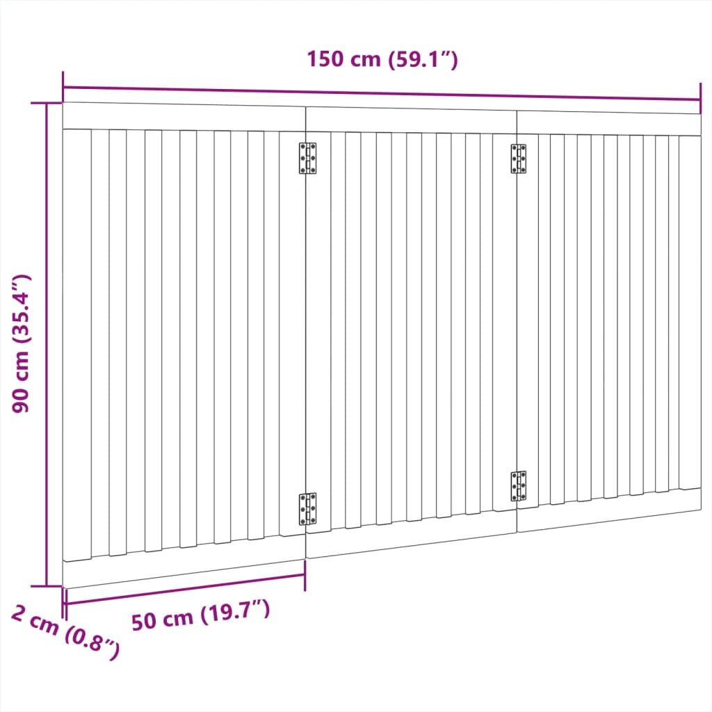Vidaxl Puerta Para Perros Plegable 3 Paneles Madera Álamo Blanca 150cm_2
