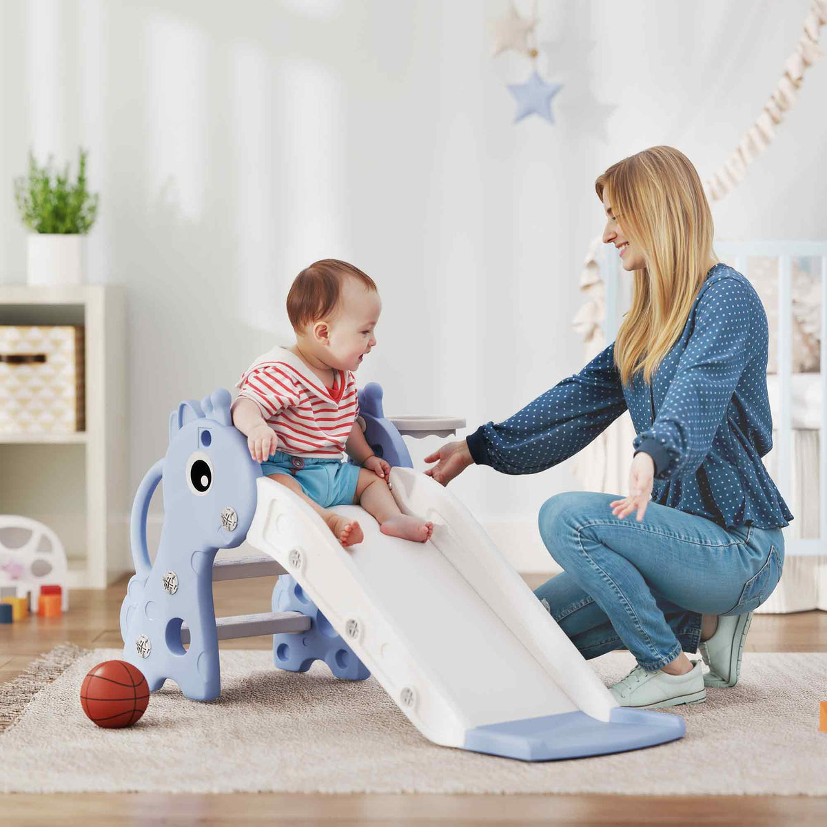 Aiyaplay Tobogán Infantil 3 En 1 Para Niños De 1-3 Años 106x51,5x52 Cm Azul_1