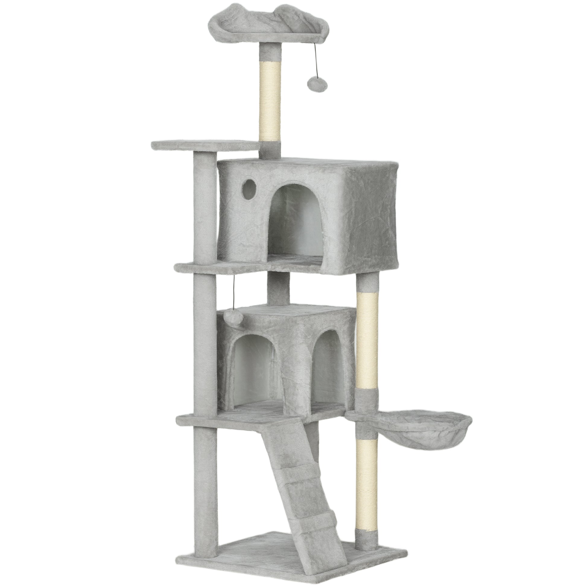Pawhut Árbol Rascador Para Gatos 160 Cm Con Múltiples Plataformas Gris Claro_0