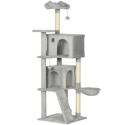 Pawhut Árbol Rascador Para Gatos 160 Cm Con Múltiples Plataformas Gris Claro_0