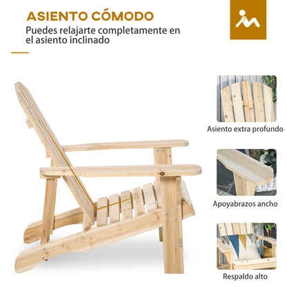 Outsunny Silla Adirondack De Madera Carga 150 Kg 78x89x88 Cm Natural_5