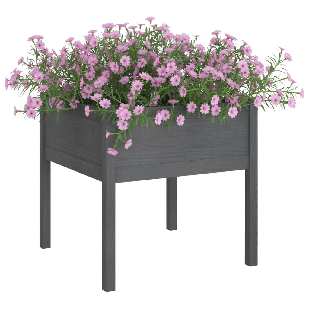 Jardineras 2 Uds Madera Maciza De Pino Gris 70x70x70 Cm_2