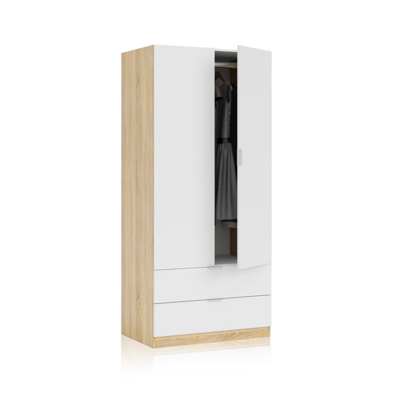 Armario Lark 2 Puertas 2 Cajones Melamina, Blanco Artik, 81,5 X 180 X 52_1