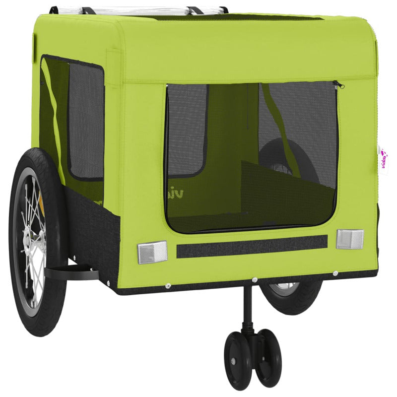 Vidaxl Remolque De Bicicleta Mascotas Hierro Tela Oxford Verde Negro_5