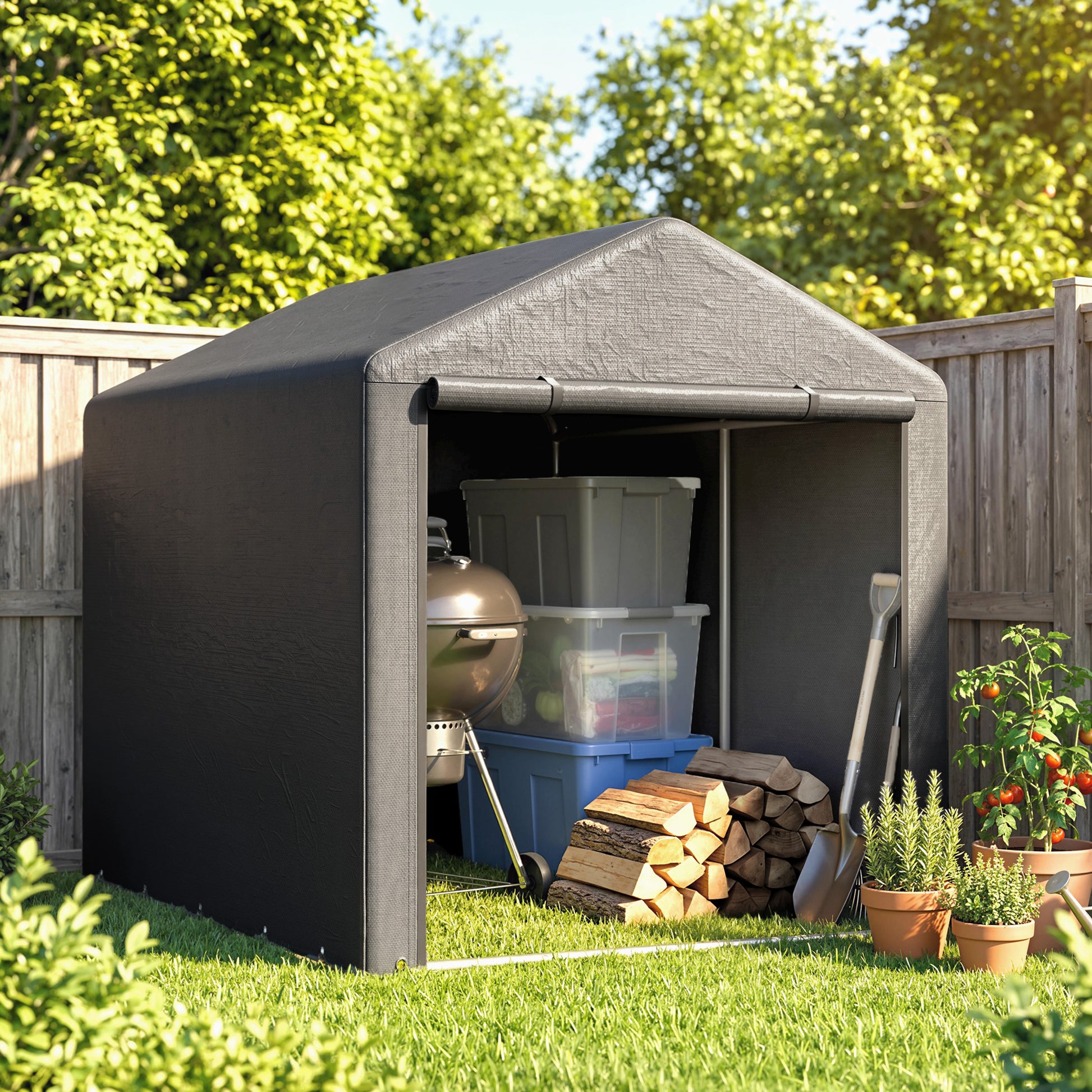 Outsunny Carpa Para Herramientas Bicicletas Y Motos 1,6x2,2x1,7 M Gris Oscuro_3