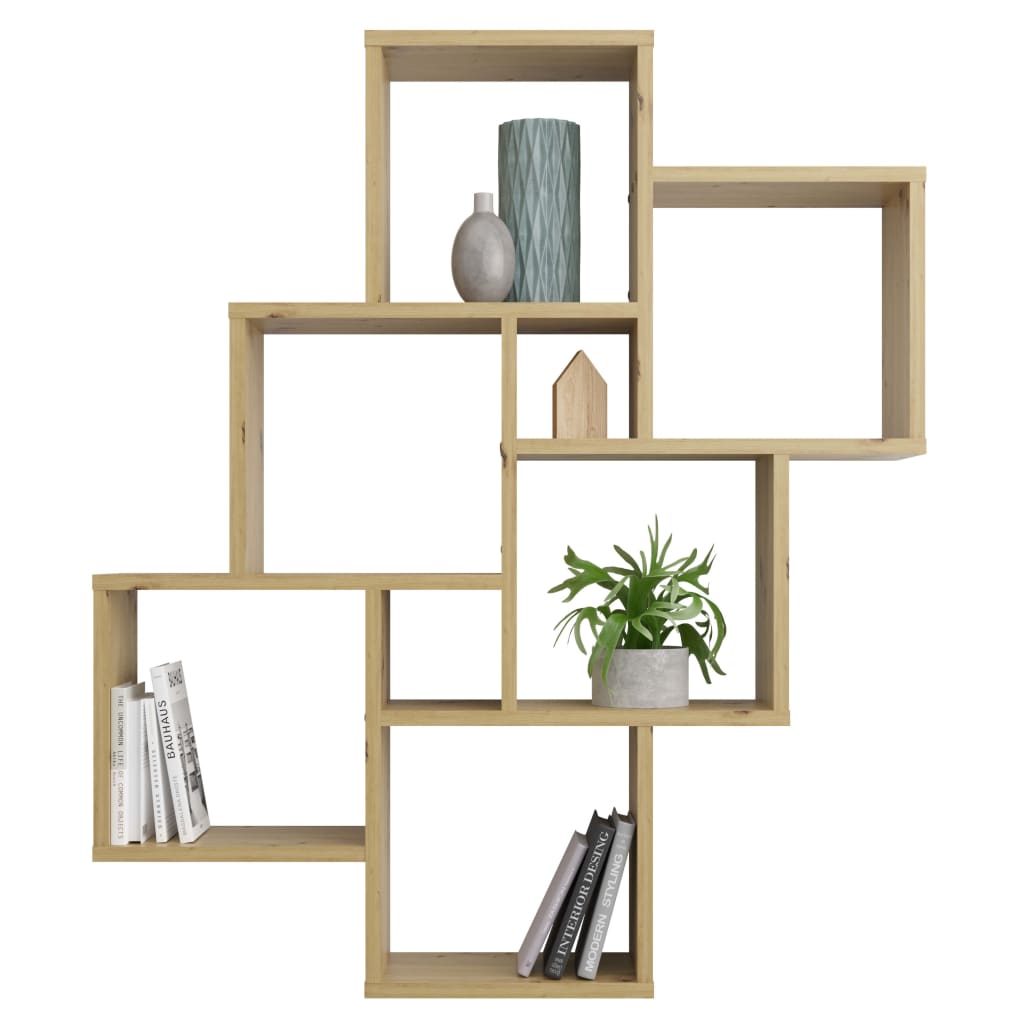 Fmd Estantería De Pared Con 8 Compartimentos Color Roble Artesanal / Vetonek_3