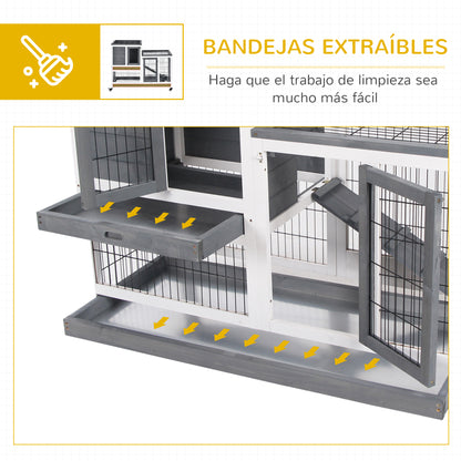 Conejera De Madera Interior Con Ruedas Pawhut 110x50x86 Cm Gris_5