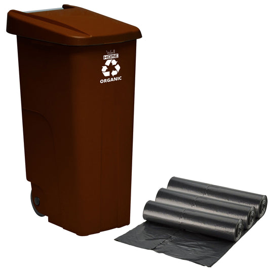 Contenedor Wellhome Reciclo 110 Litros, Cerrado Con Tapa, Ideal Para Reciclaje De Residuos Orgánicos, Con Ruedas + 3x Bolsas De Basura De 10 Unidades_0