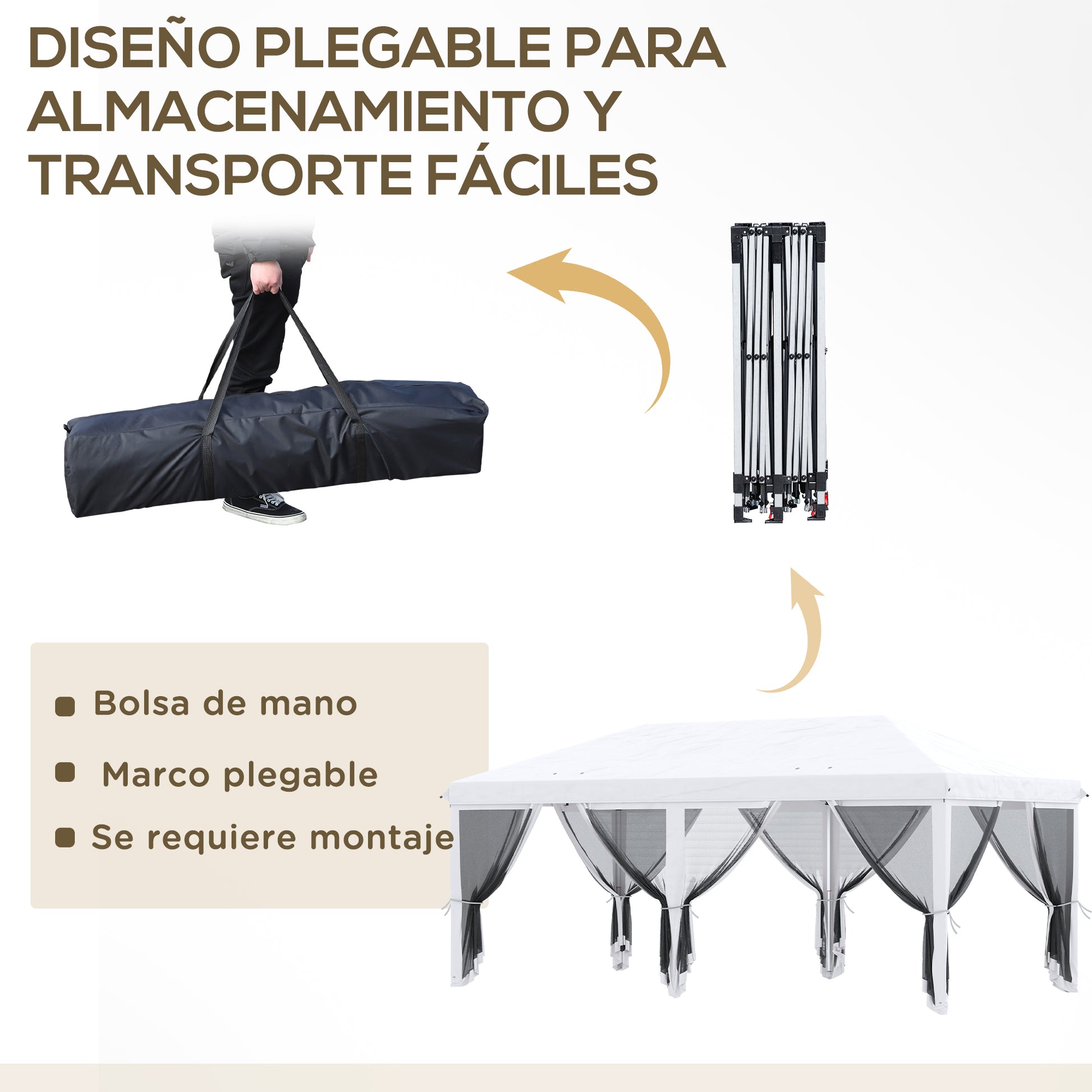 Outsunny Carpa Plegable 6x3 M Con 6 Paredes Laterales De Malla Anti-uv Crema_4