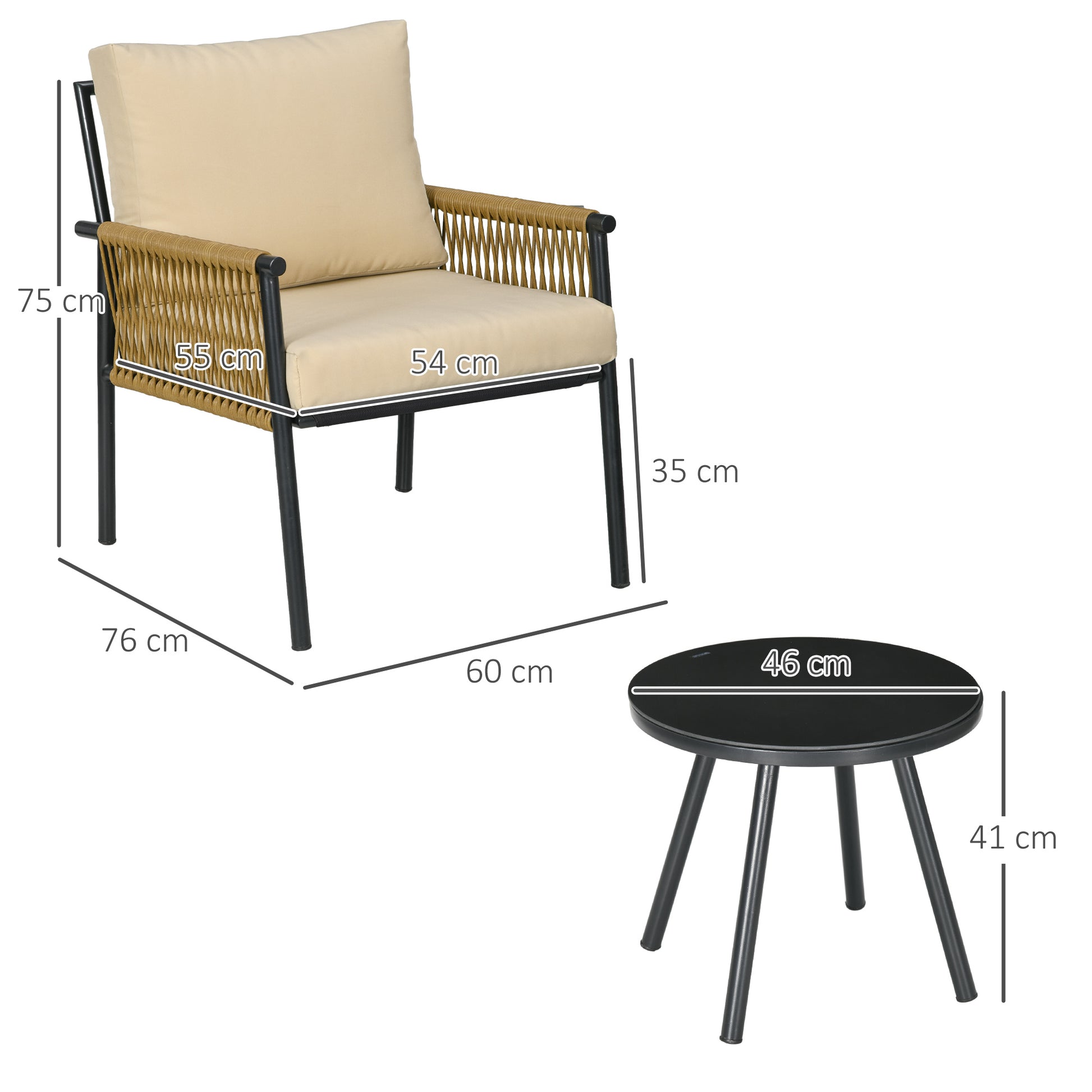 Outsunny Conjunto De Mesa Y Sillas De Jardín Exterior De 3 Piezas Negro Y Beige_2