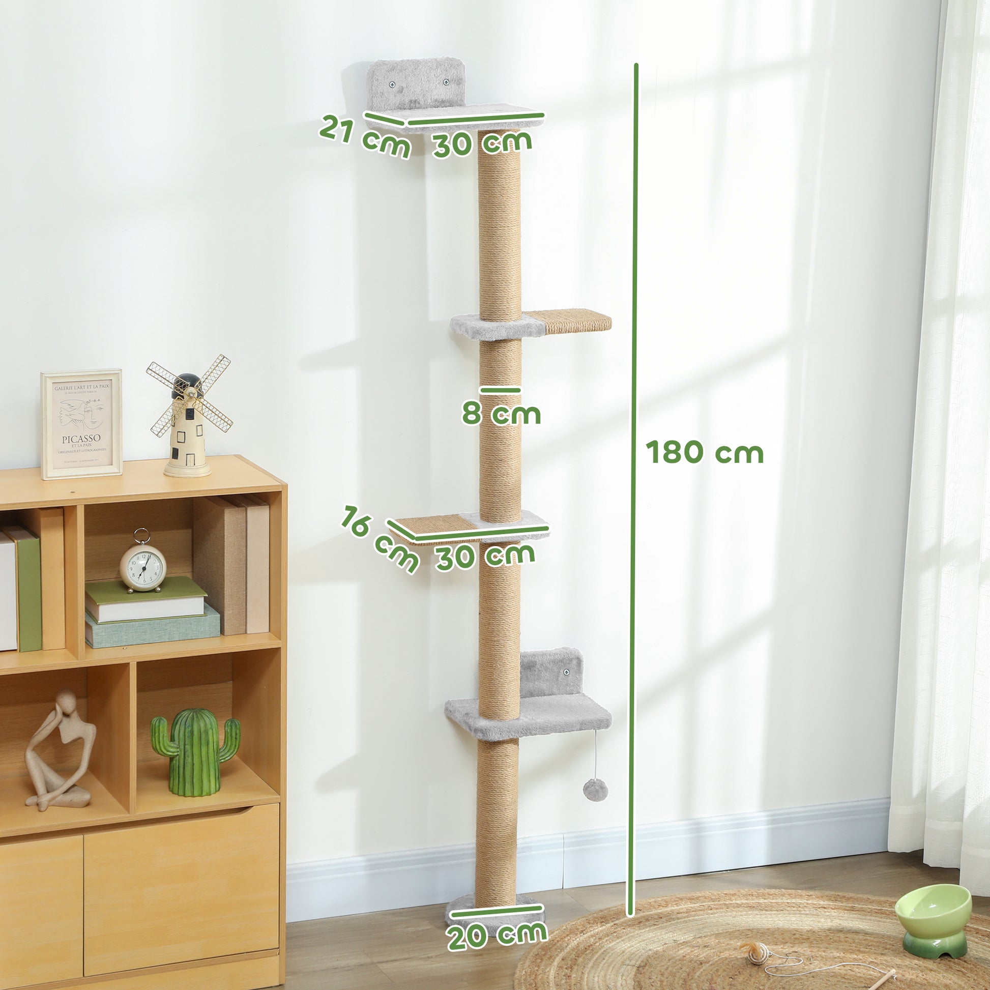 Pawhut Árbol Para Gatos De Pared De 5 Niveles 48x21x180 Cm Gris Claro_2