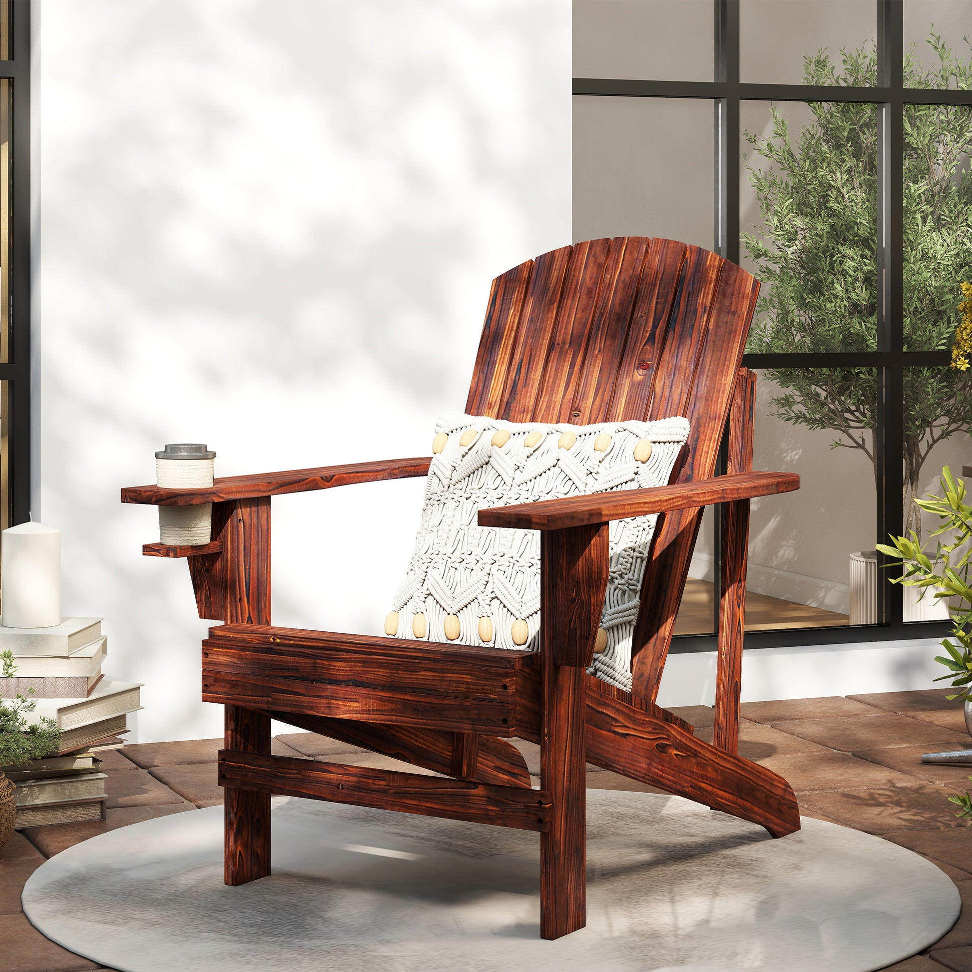 Outsunny Silla Adirondack Jardín De Madera Con Reposabrazos 72x95x93 Cm Marrón_1