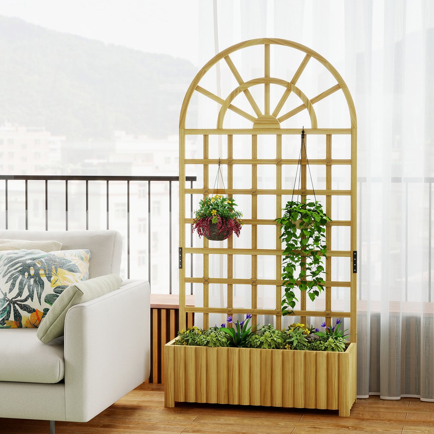Outsunny Jardinera Con Enrejado De Madera Para Cultivos Verduras 90x30x180 Cm_3
