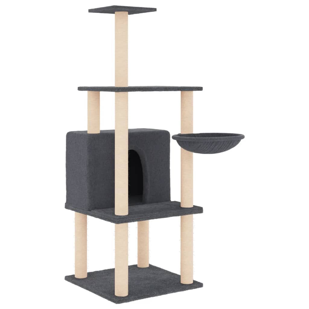 Vidaxl Rascador Para Gatos Con Postes De Sisal Gris Oscuro 132 Cm_0