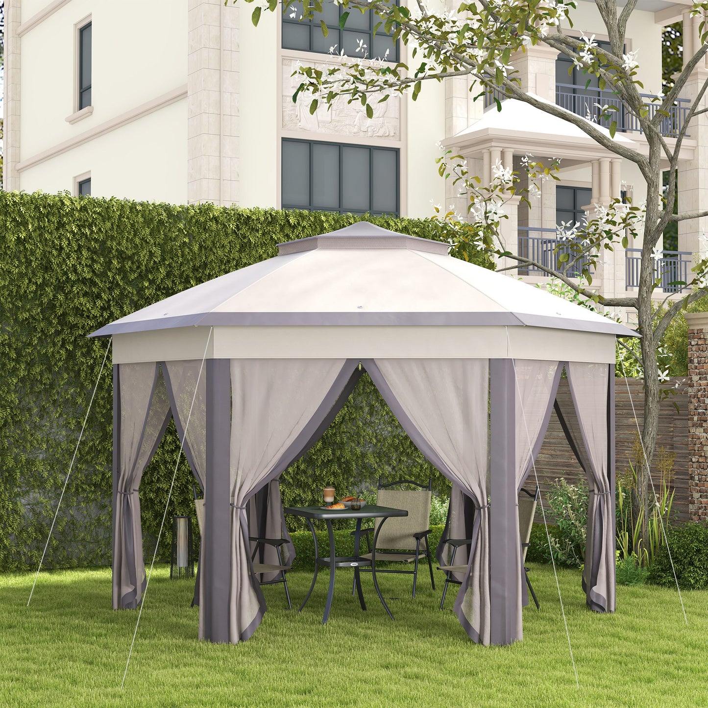 Outsunny Carpa Plegable 4x3,4 M Con Doble Techo 6 Mosquiteras Anti-uv Marrón_4