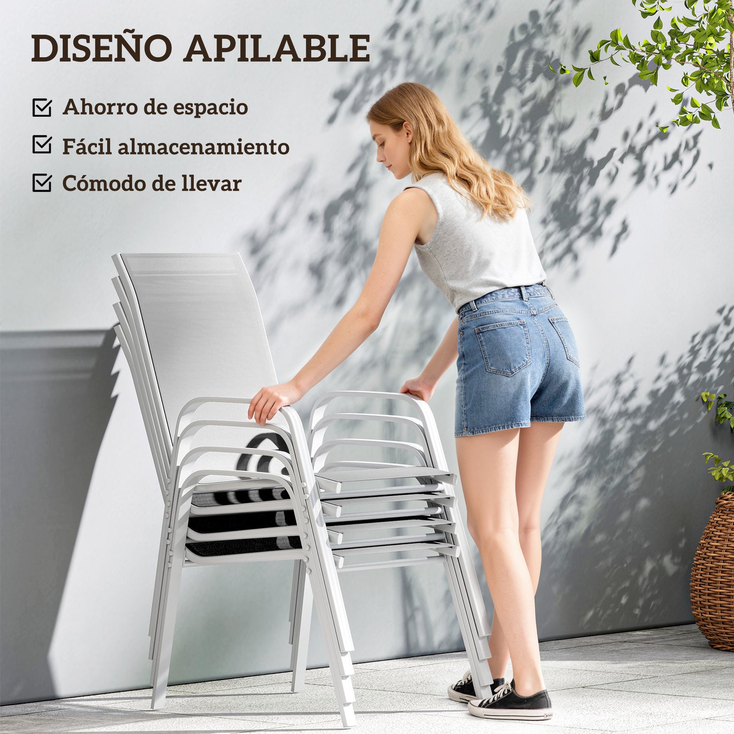 Outsunny Juego De 4 Sillas De Jardín Exterior 54x75,5x95 Cm Gris Claro_4