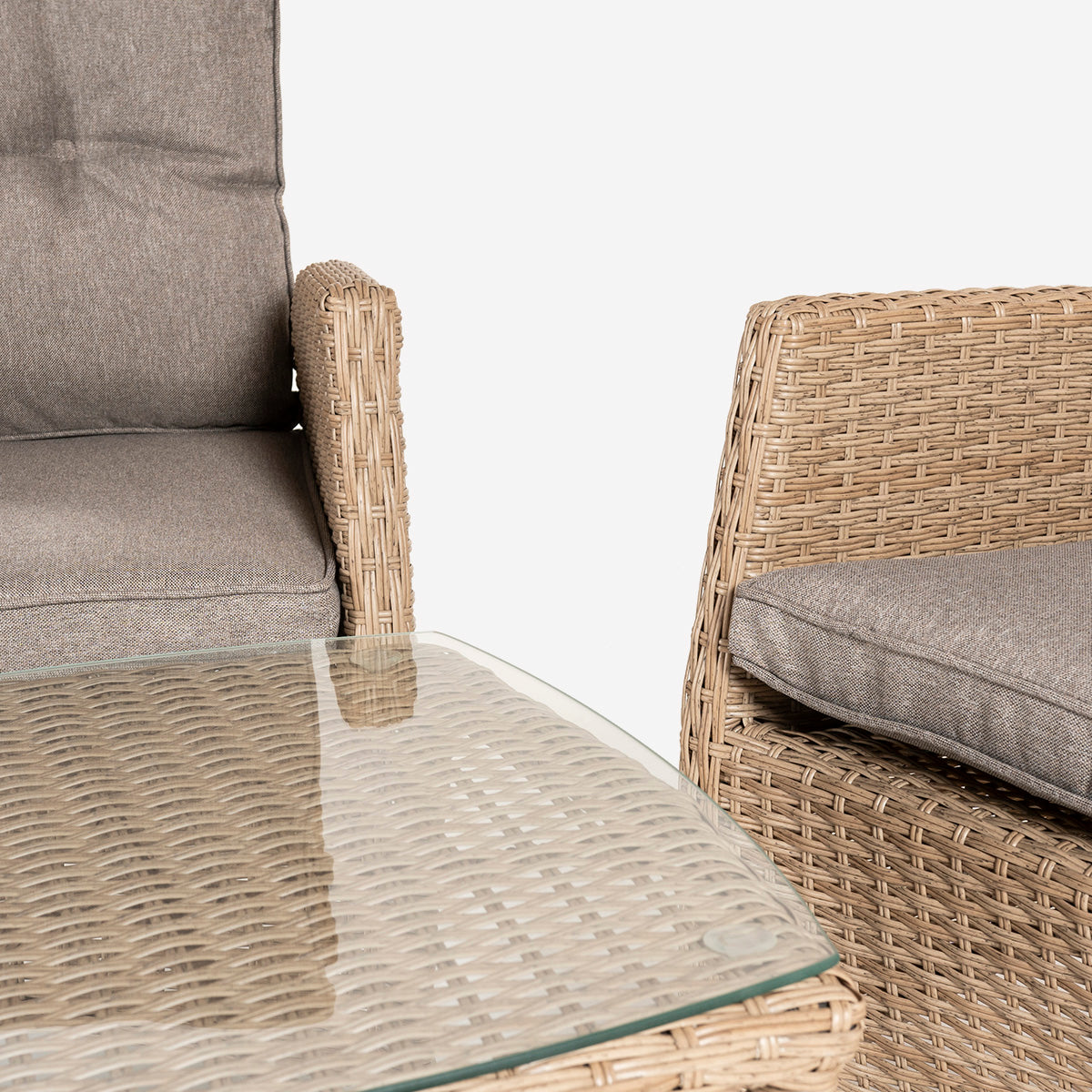 Conjunto Muebles Jardín, 2 Sillones Reclinables Y 1 Mesa Auxiliar, 2 Plazas, Aluminio Y Rattán Sintético Plano Color Natural_3