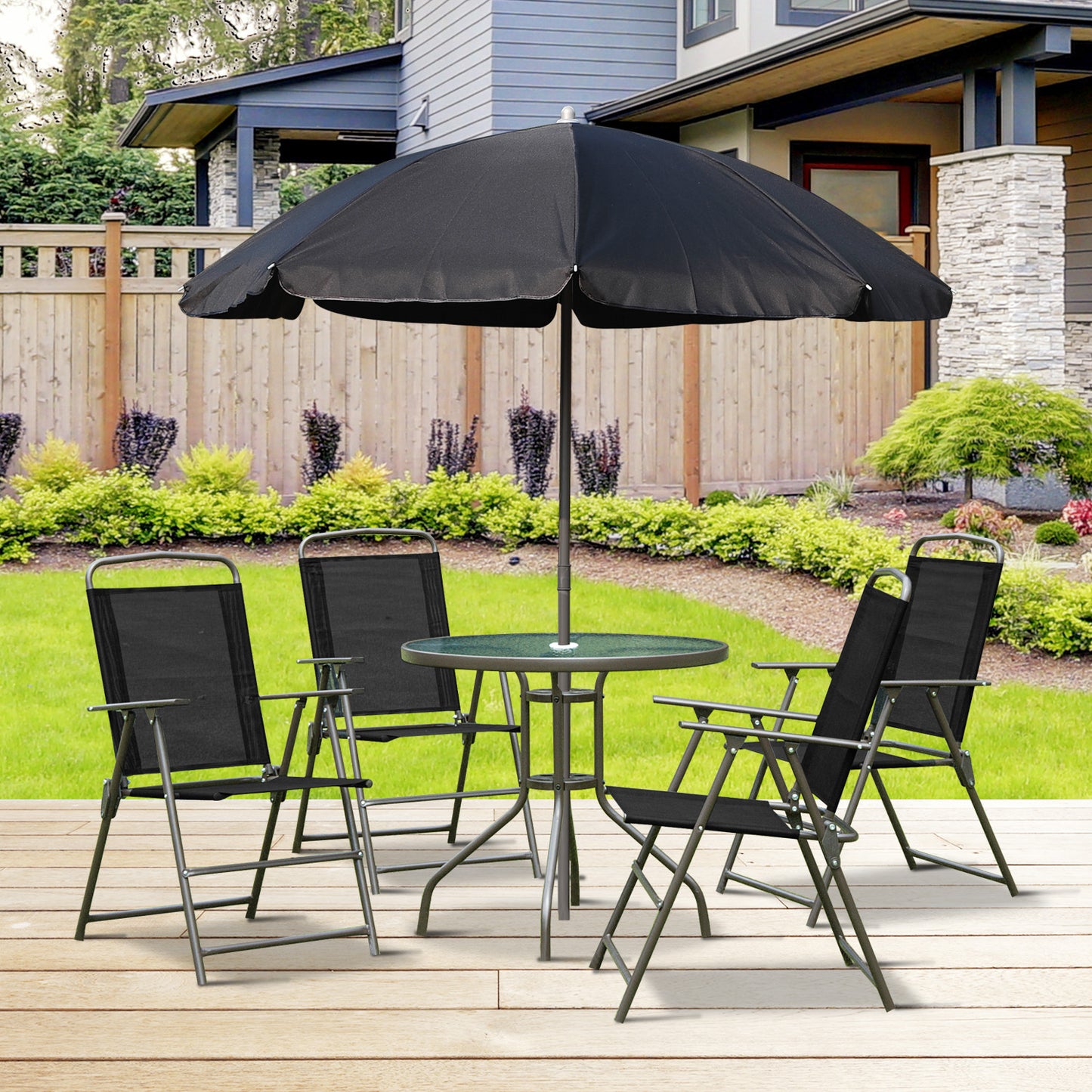 Outsunny Conjunto Muebles Jardin 4 Sillas Mesa De Comedor Redonda Sombrilla_1