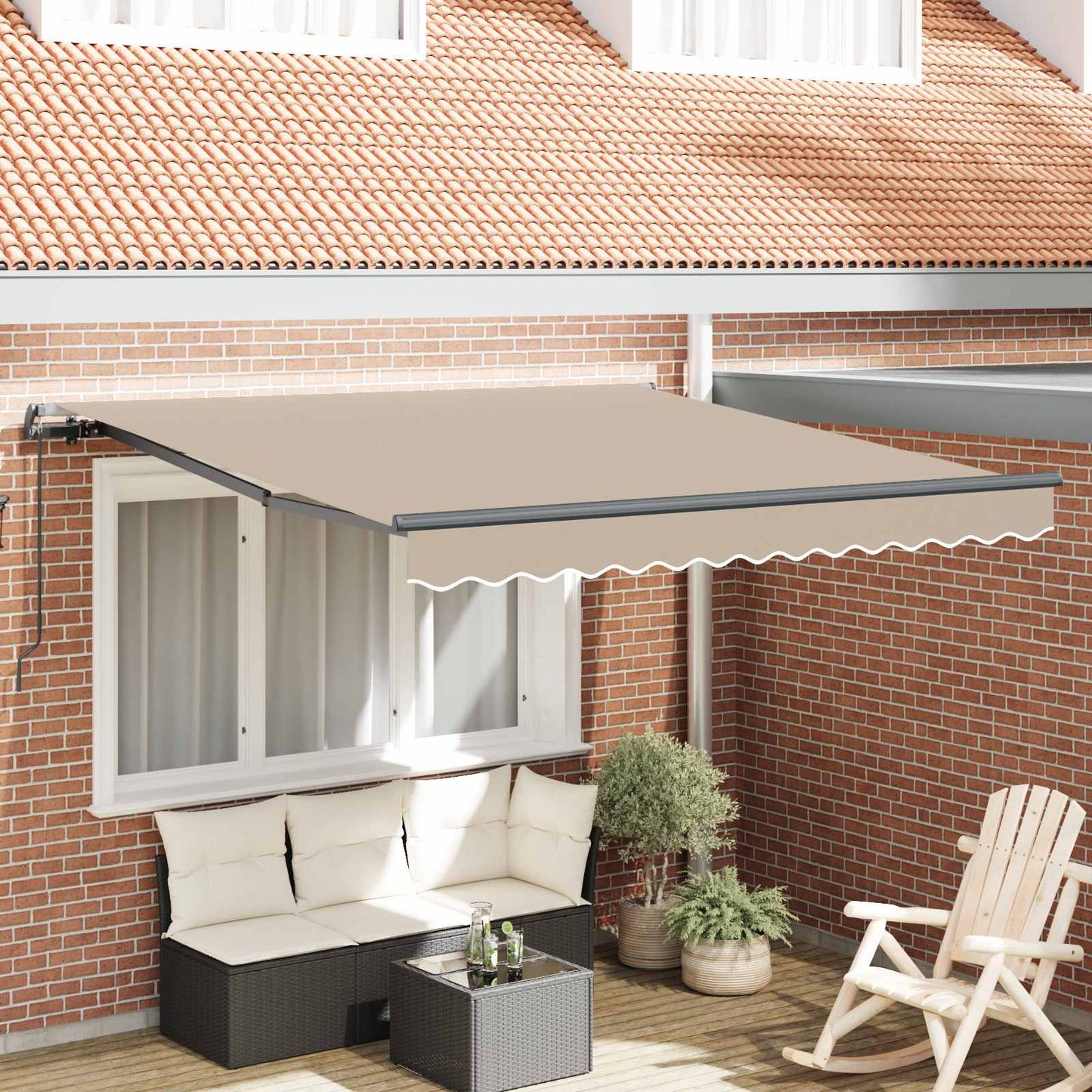 Toldo Retráctil Beige 350 X 250 Cm Poliéster Y Aluminio_1