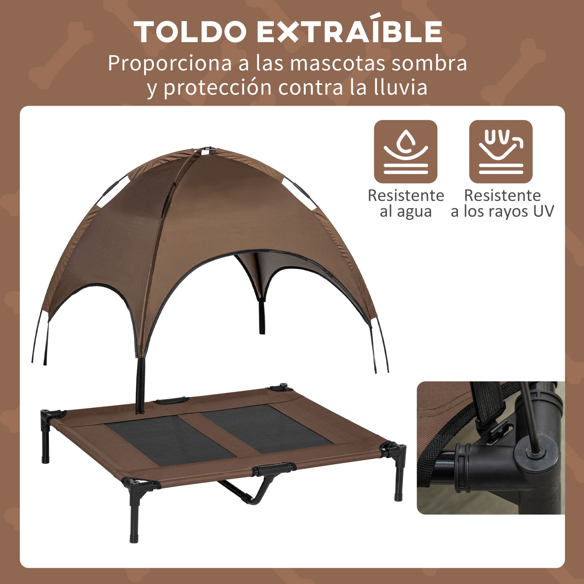 Pawhut Cama Elevada Para Mascotas Portátil Con Toldo Extraíble Exterior 92x76x90_5