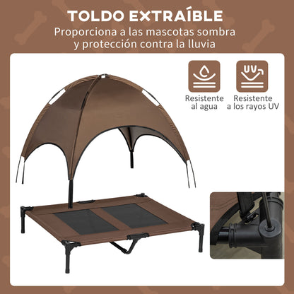 Pawhut Cama Elevada Para Mascotas Portátil Con Toldo Extraíble Exterior 92x76x90_5