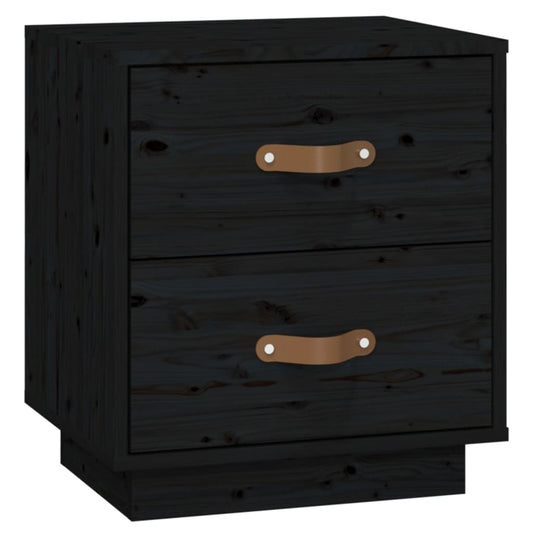 Mesita De Noche Madera Maciza De Pino Negro 40x34x45 Cm_0