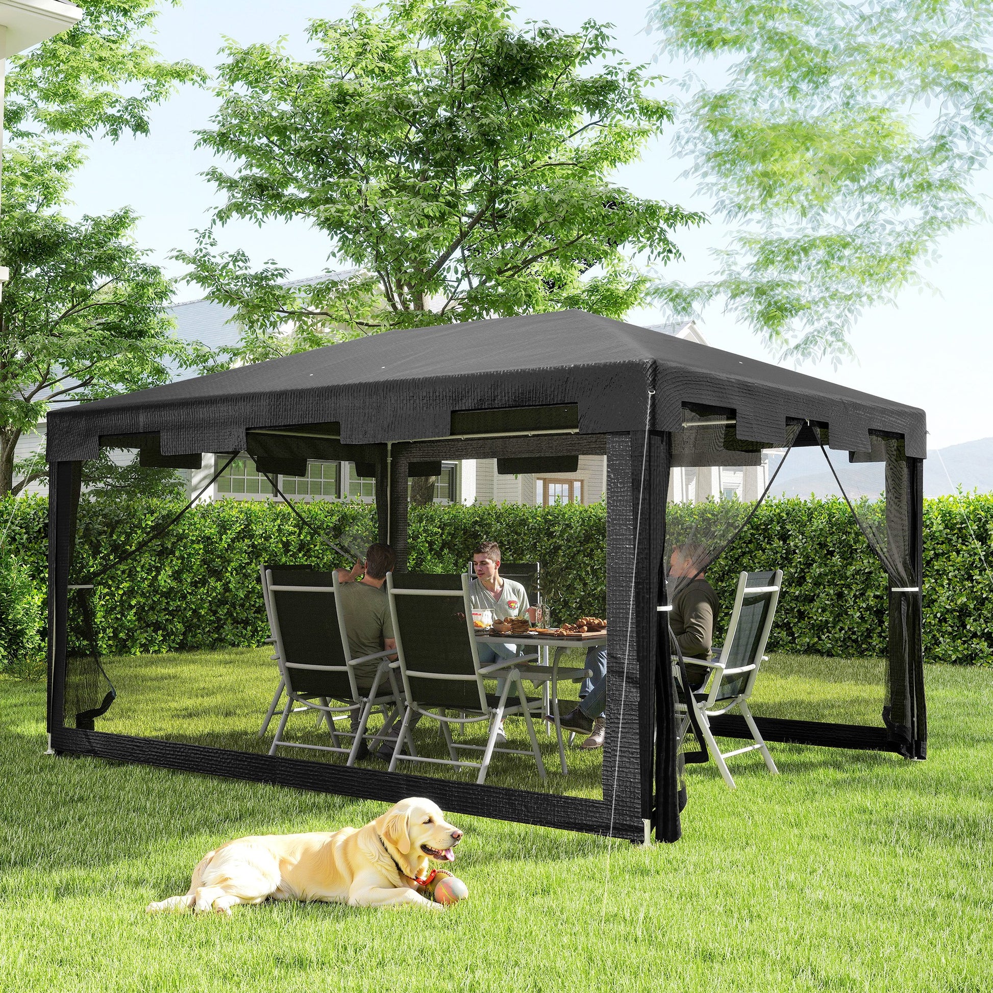 Outsunny Carpa De Jardín 4x3 M Con 4 Mosquiteras Laterales Gris Oscuro_1