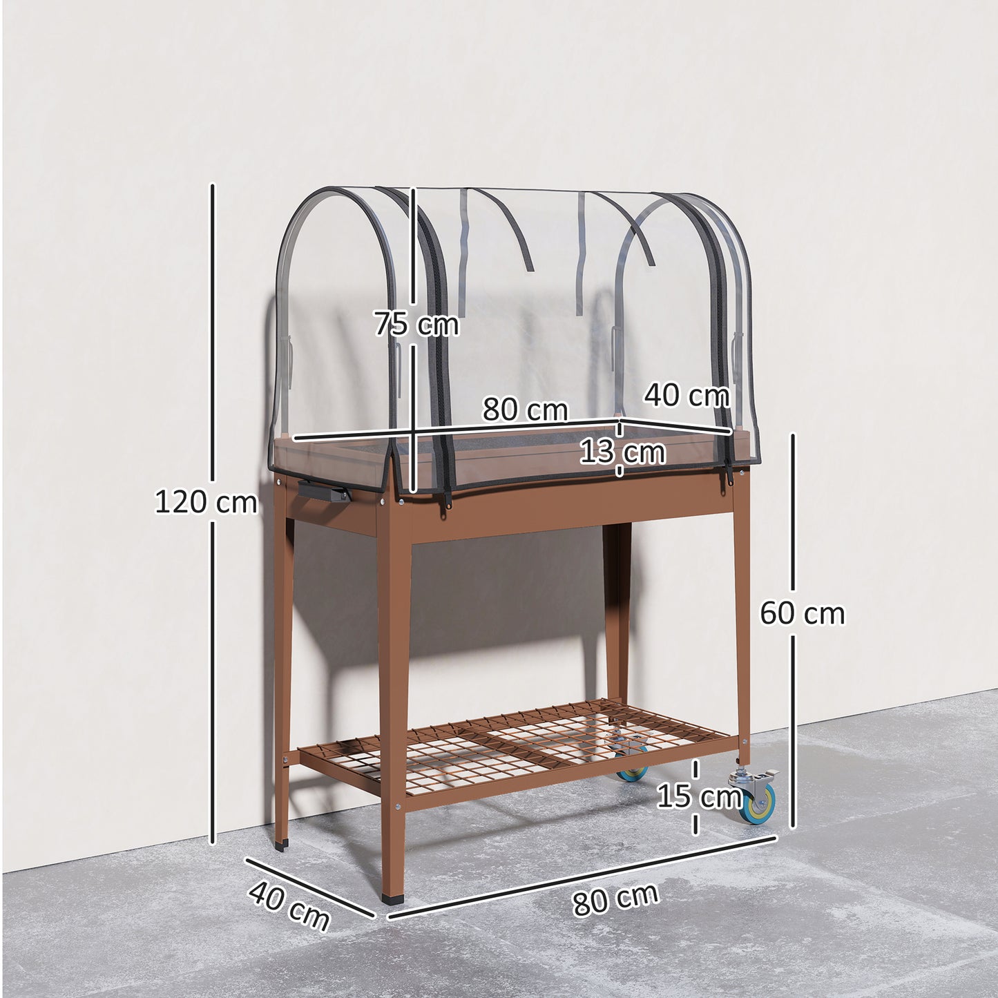 Outsunny Mesa De Cultivo Con Ruedas 80x40x120 Cm Con Cubierta Marrón_2