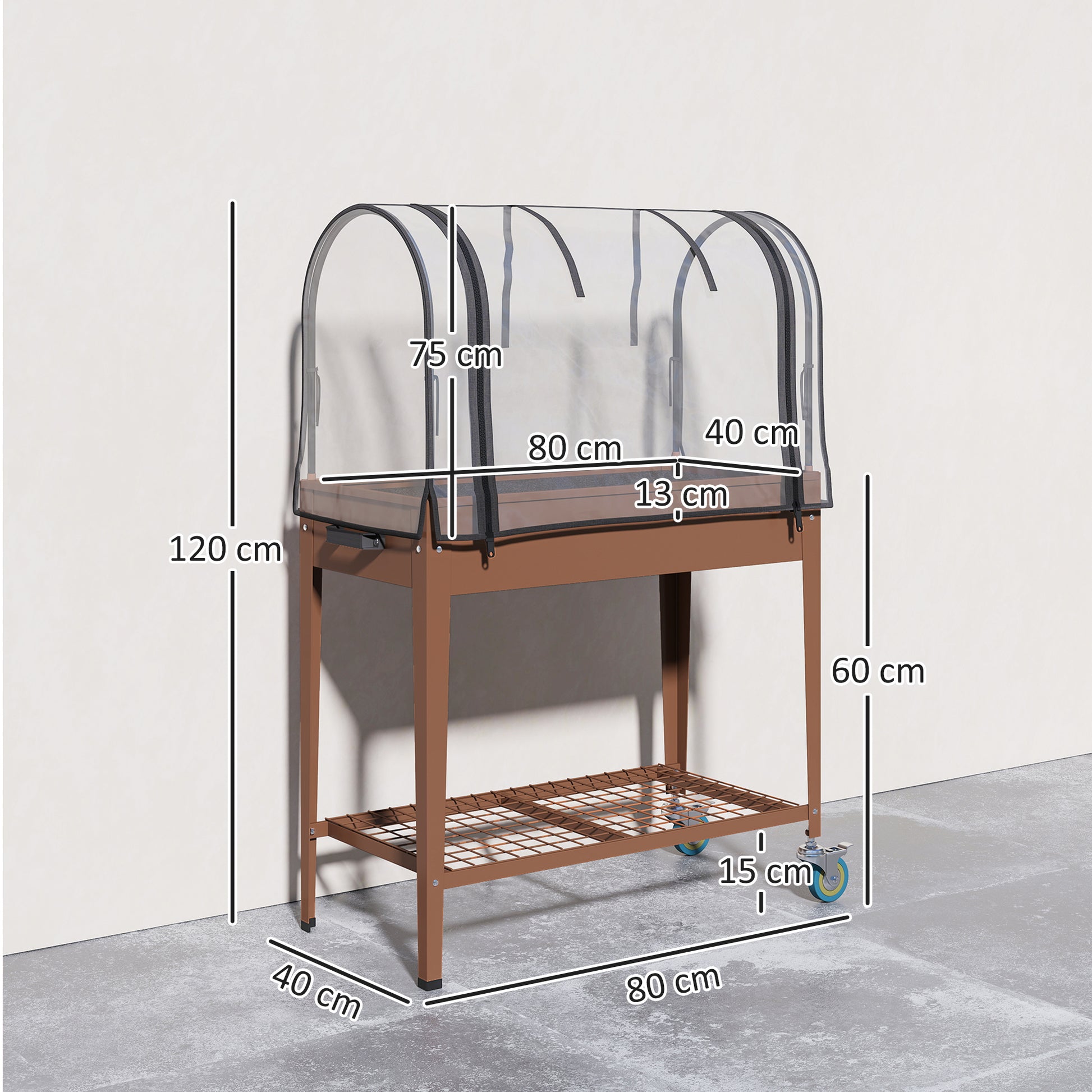 Outsunny Mesa De Cultivo Con Ruedas 80x40x120 Cm Con Cubierta Marrón_2