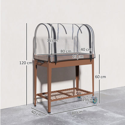 Outsunny Mesa De Cultivo Con Ruedas 80x40x120 Cm Con Cubierta Marrón_2