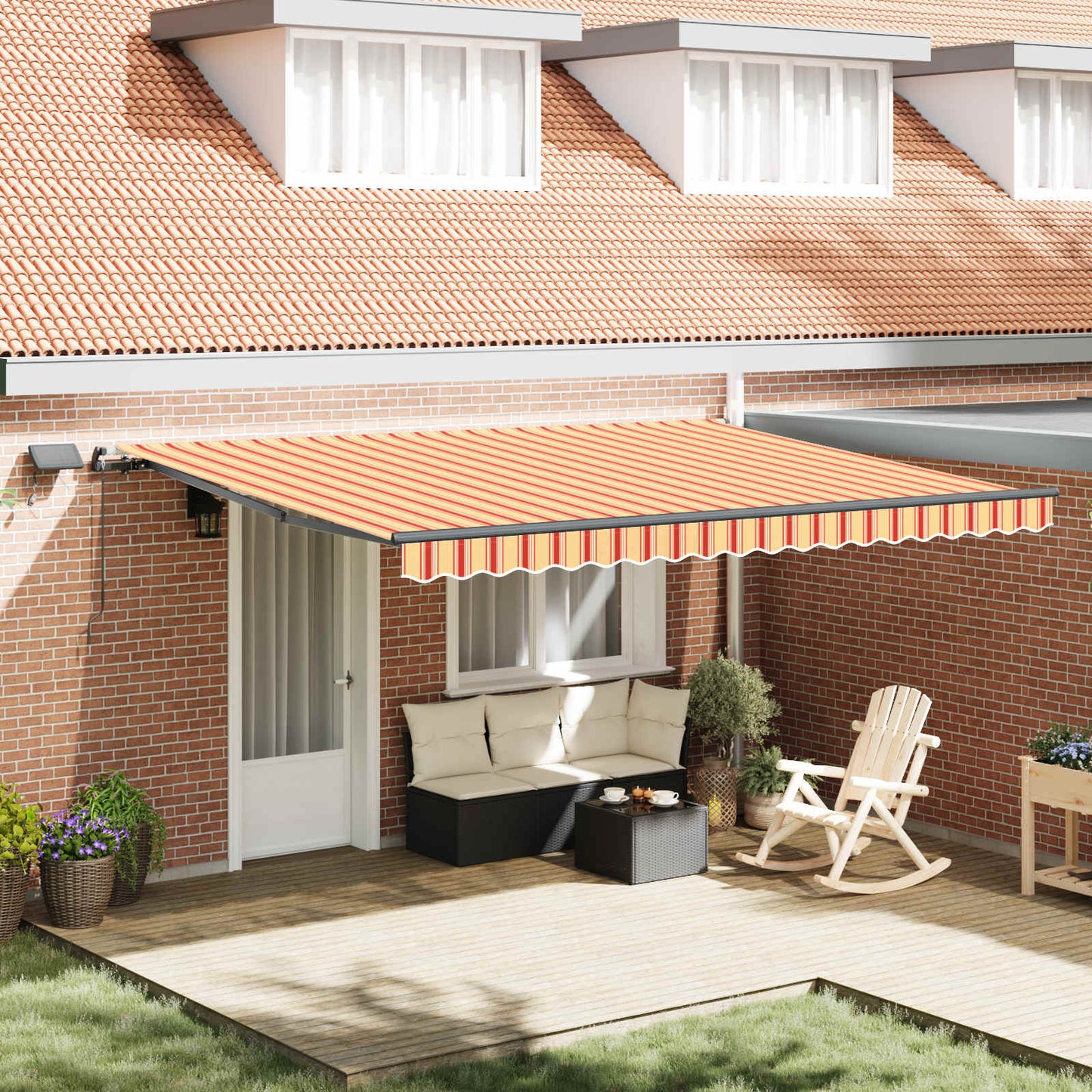 Toldo Retráctil Amarillo Y Naranja 450 X 300 Cm Tela Y Aluminio_1