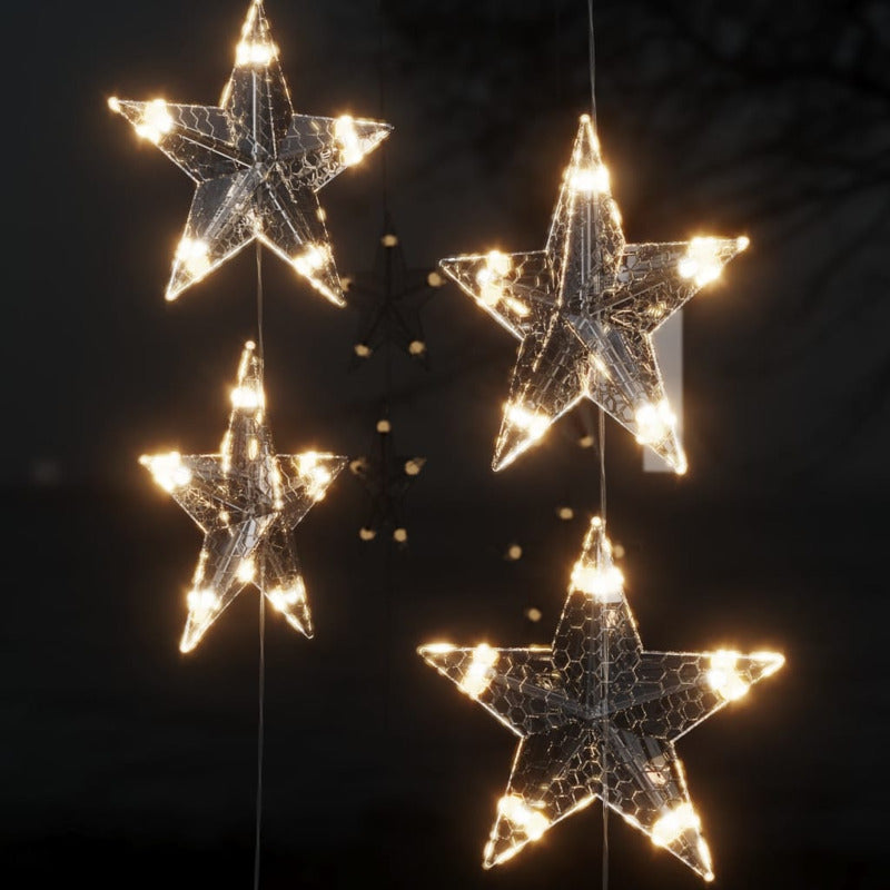 Vidaxl Cortina De Luces Estrellas 200 Leds Blanco Cálido 8 Funciones_5