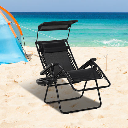 Outsunny Tumbona De Gravedad Cero Con Toldo Plegable Bandeja Portavasos_1