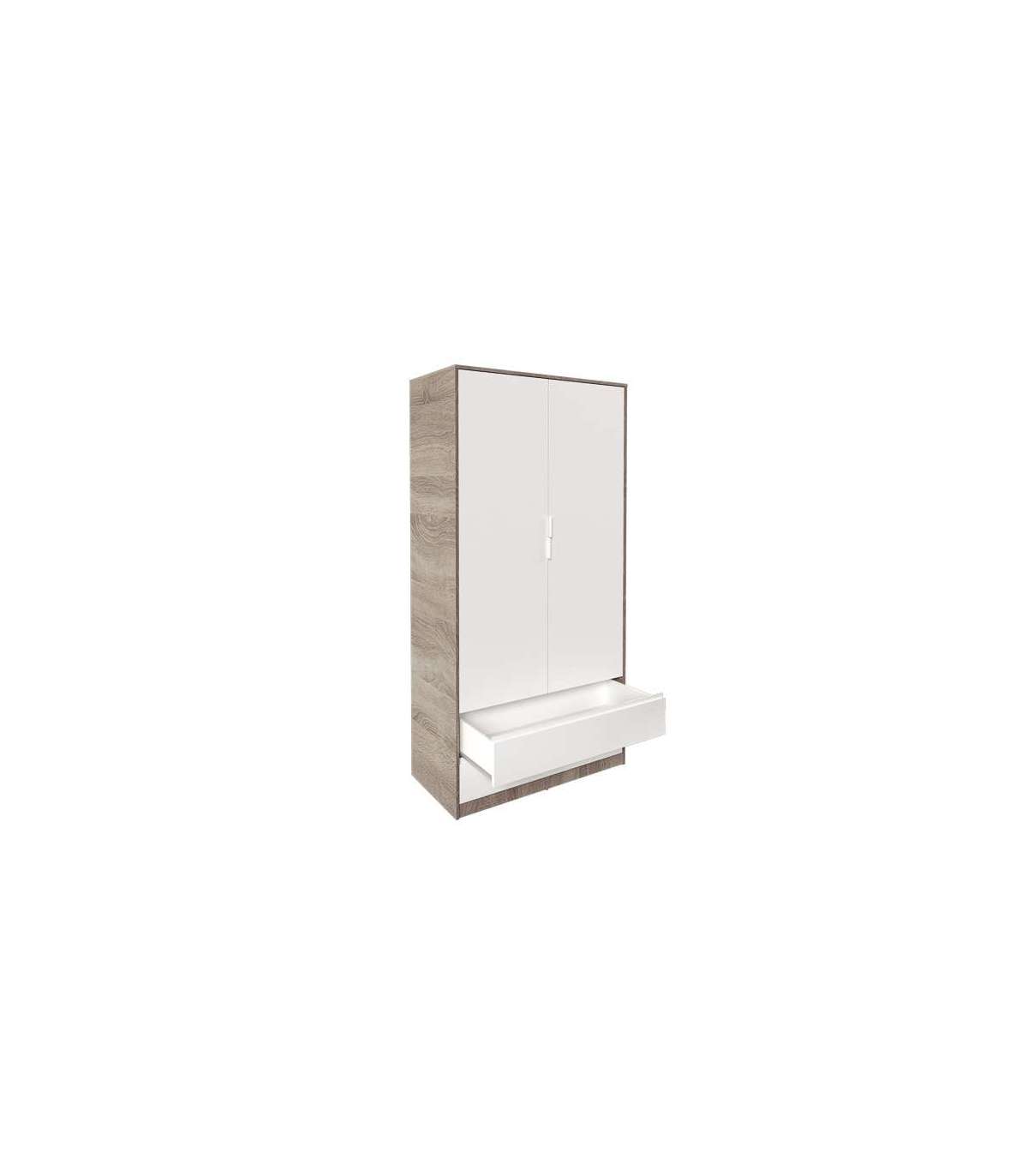 Armario 2 Puertas 2 Cajones Abatibles Acabado Roble Cortez/blanco 200 Cm(alto)100 Cm(ancho_2