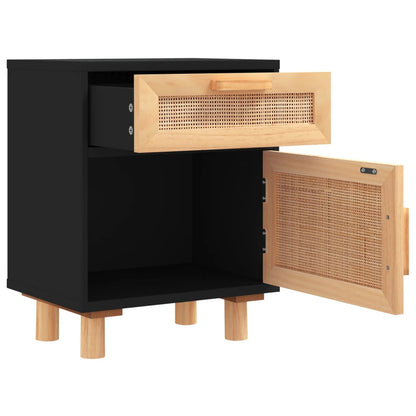 Mesitas De Noche 2 Uds Madera Maciza Pino Negro Ratán Natural_4