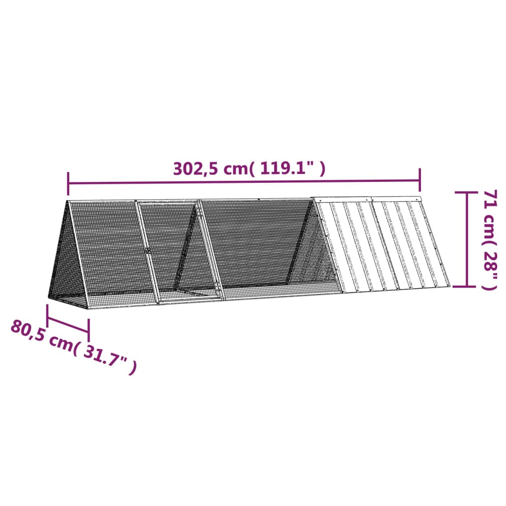 Vidaxl Jaula Para Conejos Antracita 302,5x80,5x71 Cm Acero Galvanizado_2