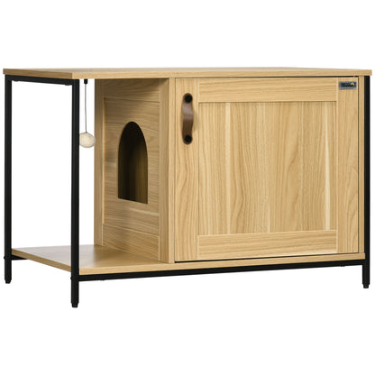 Pawhut Mueble Arenero Para Gatos Con Puerta Bola De Juguete 80x48x55 Cm Roble_0