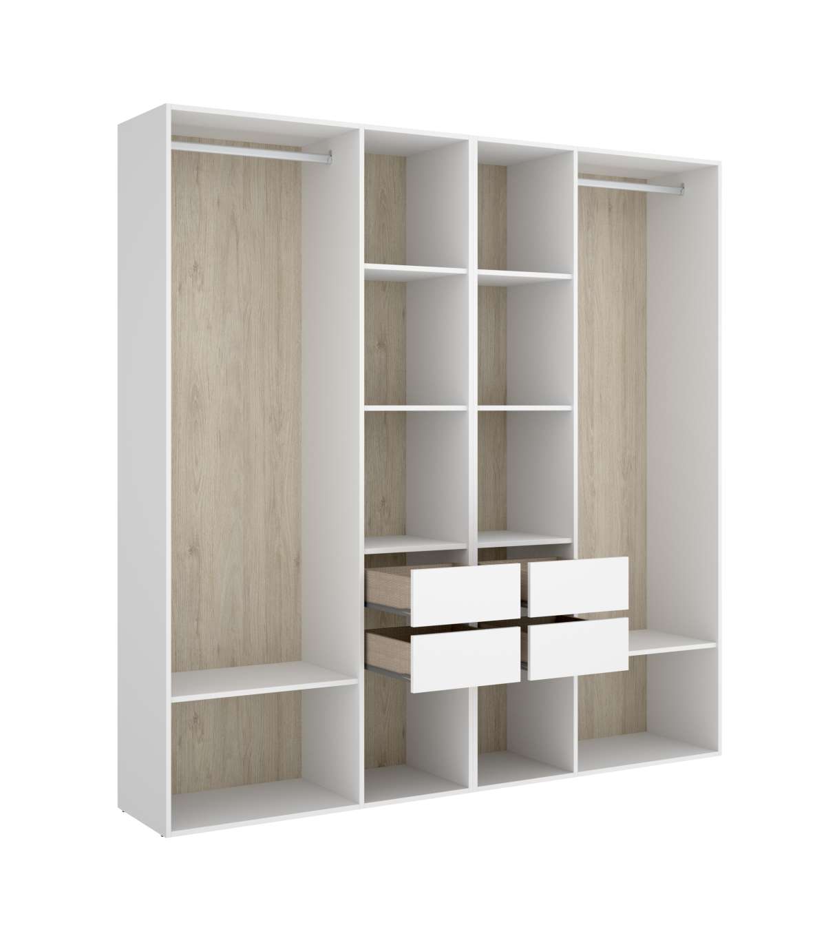 Vestidor Reus 4 Cajones, 10 Huecos Y Trasera Reversible En Blanco/natural, 205cm(alto) 196_0