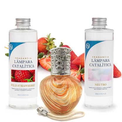 Pack Ahorro Lámpara Catalítica Orange Waves + Fragancia Wild Strawberry 500ml + Limpiador Neutro 200ml + Mecha Repuesto_0
