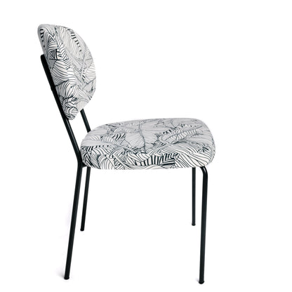 Juego De 4 Sillas De Comedor, Oficina, Cocina, Dormitorio Negro Blanco Tropical Follaje Patas De Metal 52x56x79cm - Muebles De Comedor_4
