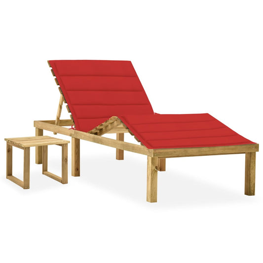 Tumbona De Jardín Con Mesa Y Cojín De Madera De Pino Impregnada_0