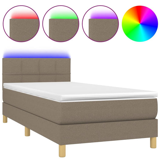 Cama Box Spring Con Colchón Led Tela Gris Taupe 90x200 Cm / Vetonek_0