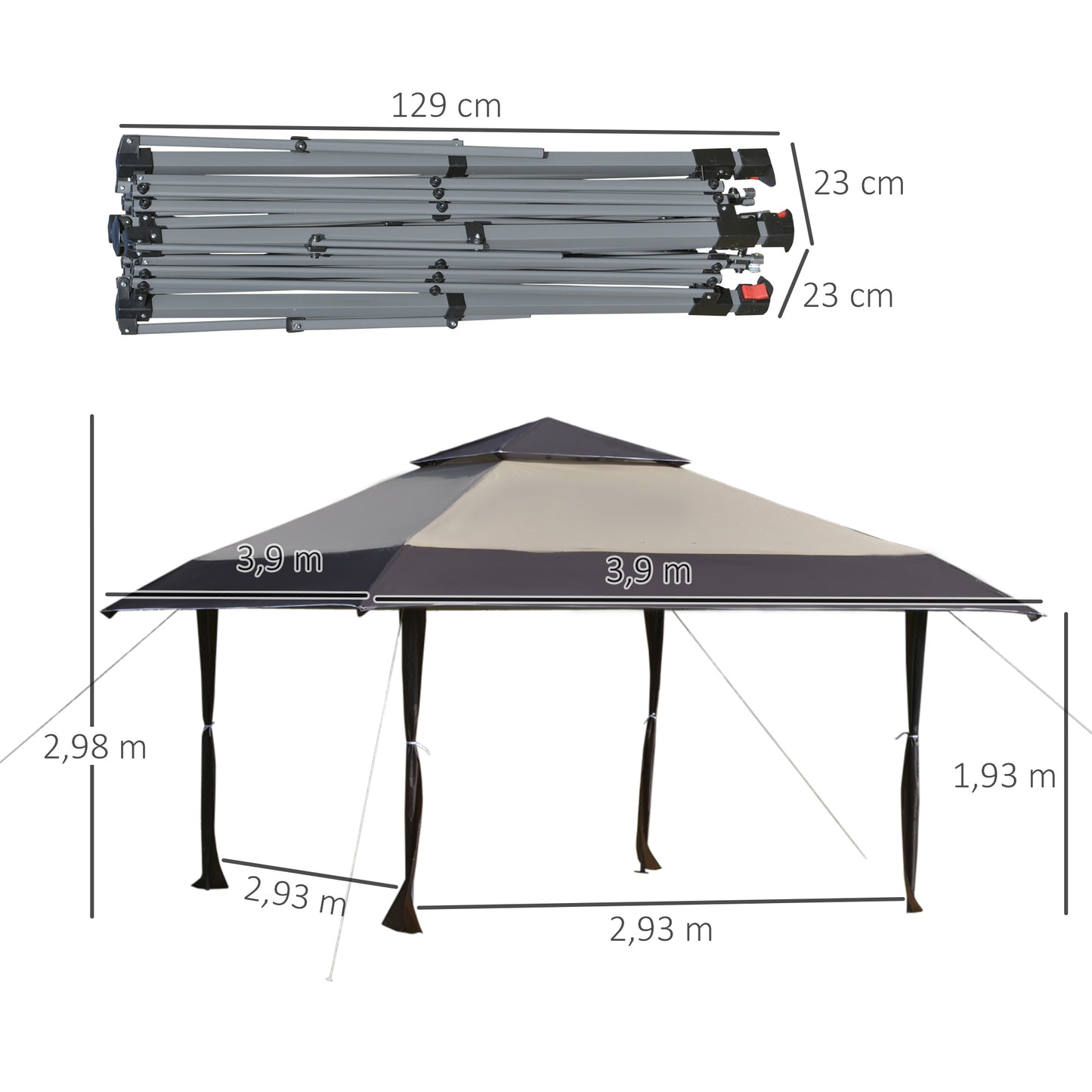 Outsunny Cenador Plegable 4x4m Doble Techo Altura Ajustable Portátil De Acero_2