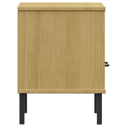 Mesita De Noche Patas De Metal Madera Maciza Pino Marrón Oslo_4