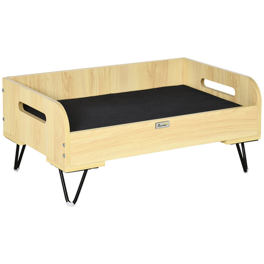 Pawhut Cama De Madera Para Perros Con Cojín Acolchado Patas De Acero 70x45x32 Cm_0