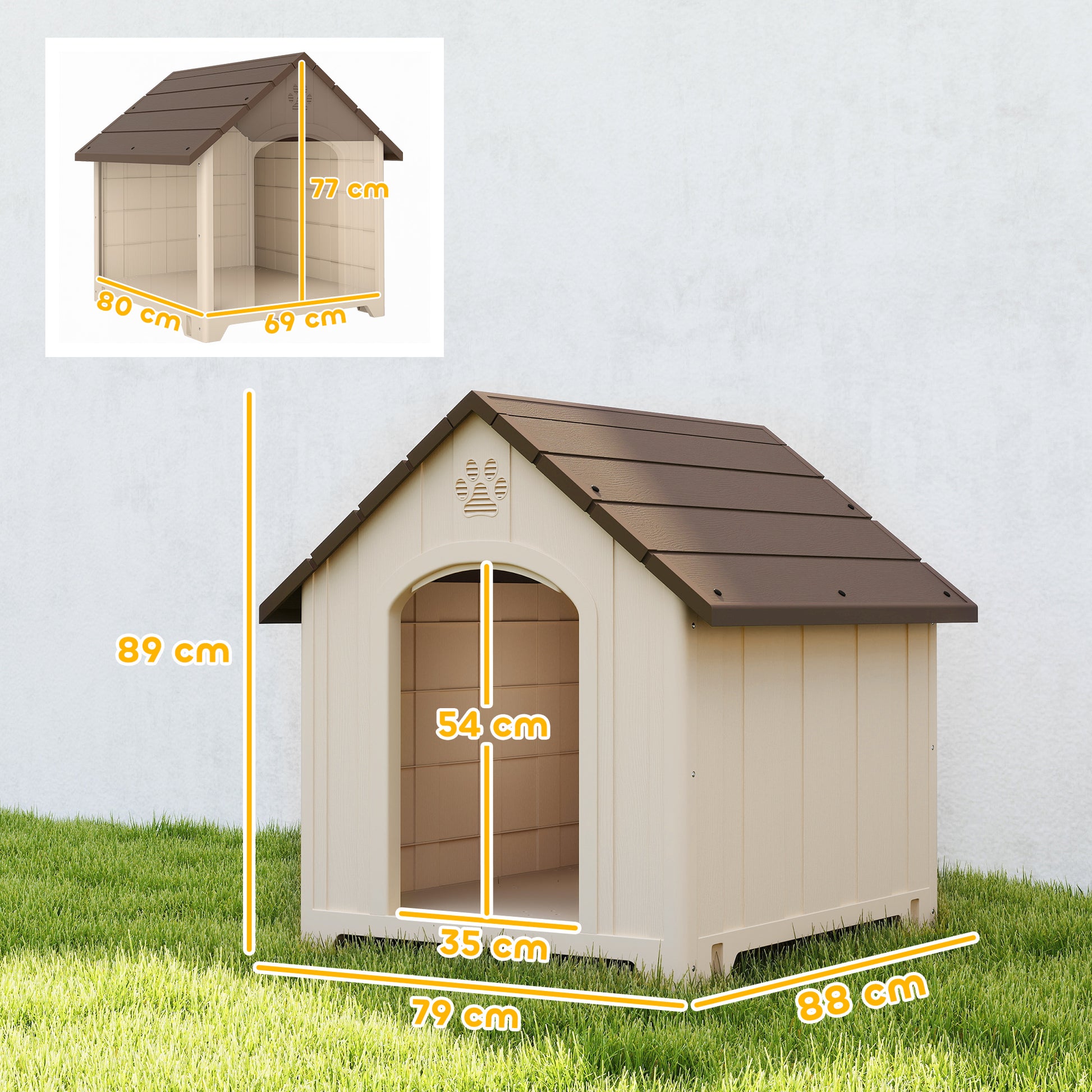 Pawhut Caseta Para Perros Grandes Exterior De Plástico Impermeable Beige_2