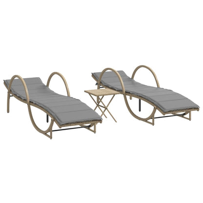 Tumbonas Con Mesita 2 Unidades Ratán Sintético Beige / Vetonek_2