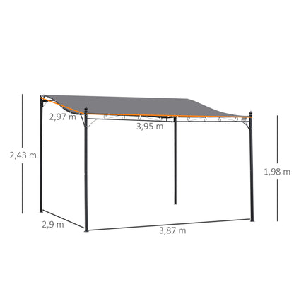 Outsunny Pérgola De Jardín 4x3 M Montado En Pared Con Toldo Y 16 Orificios Gris_2