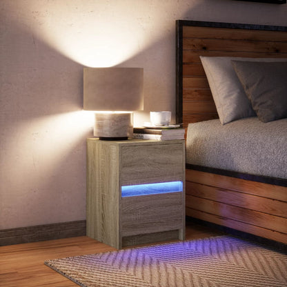 Mesita De Noche Con Luces Led Madera De Ingeniería Roble Sonoma_3